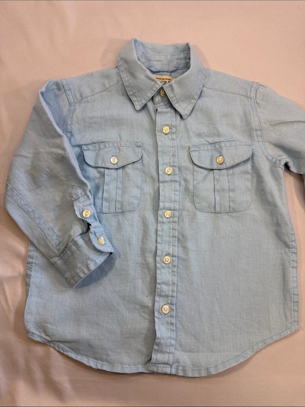 Place Light Blue Long-Sleeve Button-Down Shirt with Chest Pockets